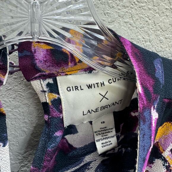 Lane Bryant X Girl With Curves Dress Women's Sz 18 Purple Floral Mini Tie Waist - Picture 4 of 4